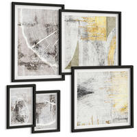 BILDER SET 5er Set - 50x50 cm & 20x30 cm & 40x60 cm Schwarzer Rahmen - Beige abstrakte Formen Linien - Schwarz, Kunststoff (40/60cm) - TULUP