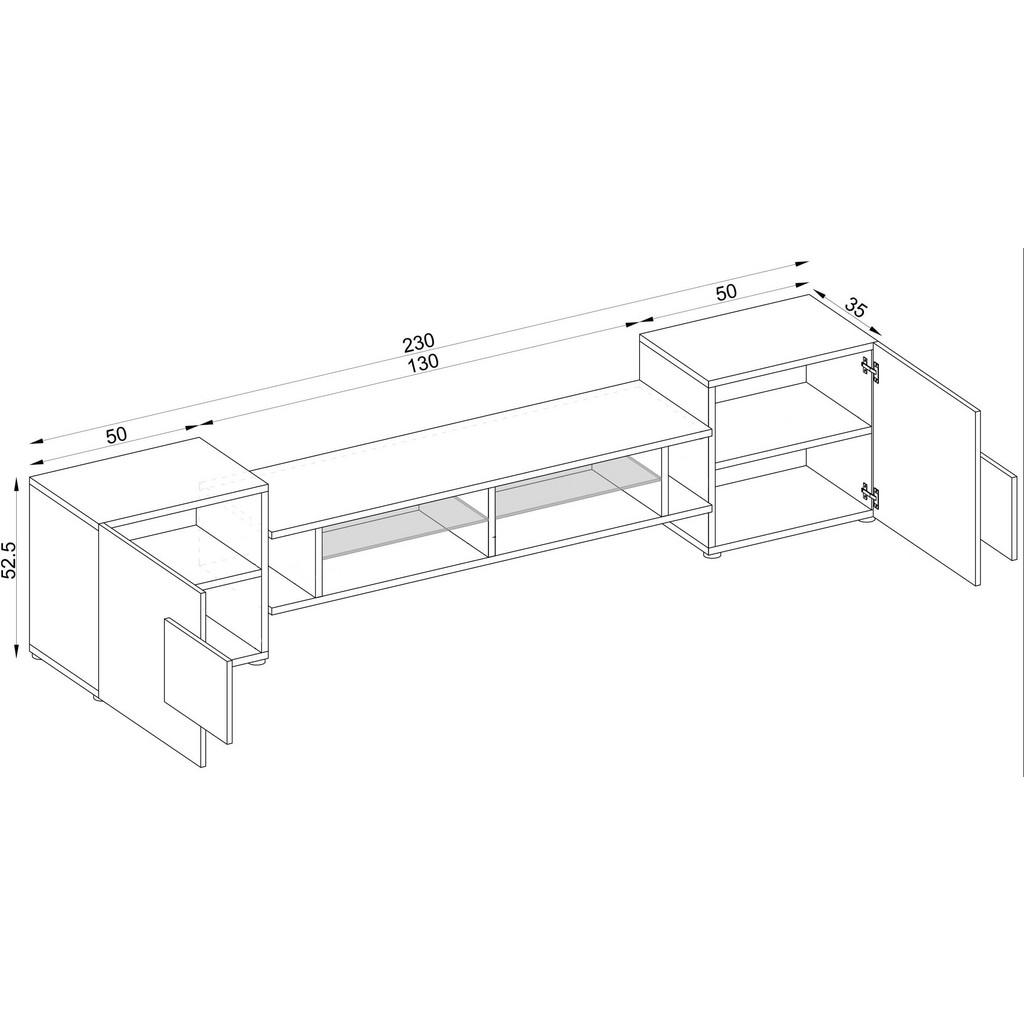 Thumbnail - Komodee Lowboard, Eiche Wotan, Eiche Wotan, Schwarz, Holzwerkstoff, Glas, 4 Fächer, Rechteckig, 230x52.5x35 cm, Wohnzimm...
