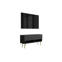 TV-LOWBOARD 100 cm Mattschwarz, goldene schräge Beine, 100 × 32 × 52 cm - Schwarz, Holzwerkstoff (100/52/32cm) - 3XE LIVING