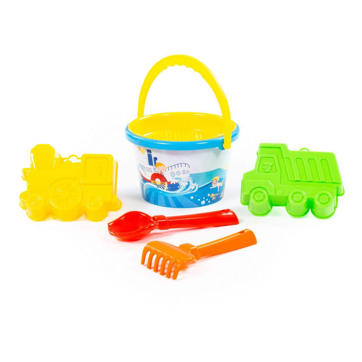 SANDSPIELZEUG-SET 3543 bunt 6-teilig, Eimer, Sieb, Schaufel, Formen, Rechen, Sandspielzeug - Multicolor, Kunststoff (15/16/17cm) - Polesie
