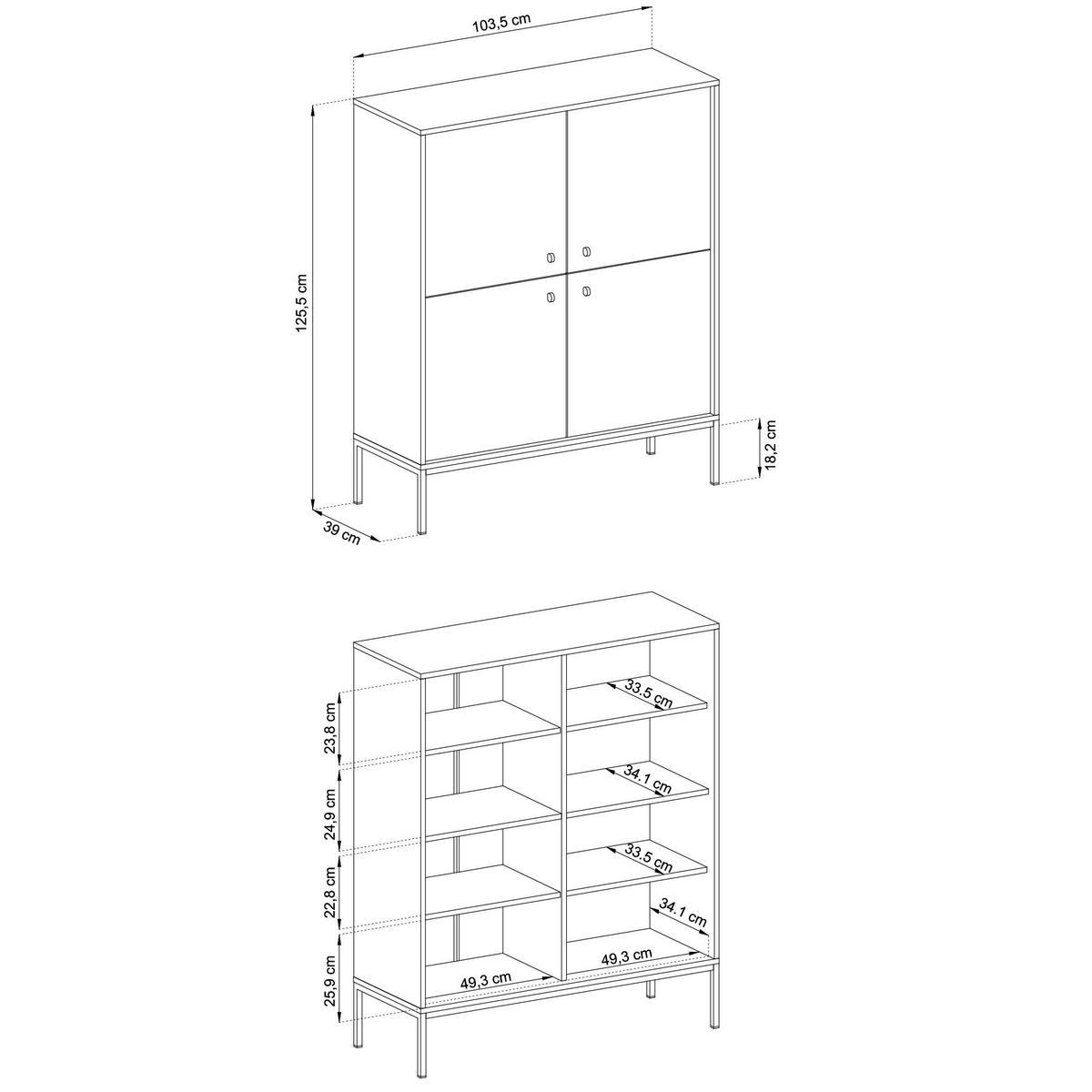 HIGHBOARD Molly Dunkelblau, Schwarze Beine, Hochkommode - Schwarz/Dunkelblau, Holzwerkstoff/Metall (104/125/39cm) - Bettso