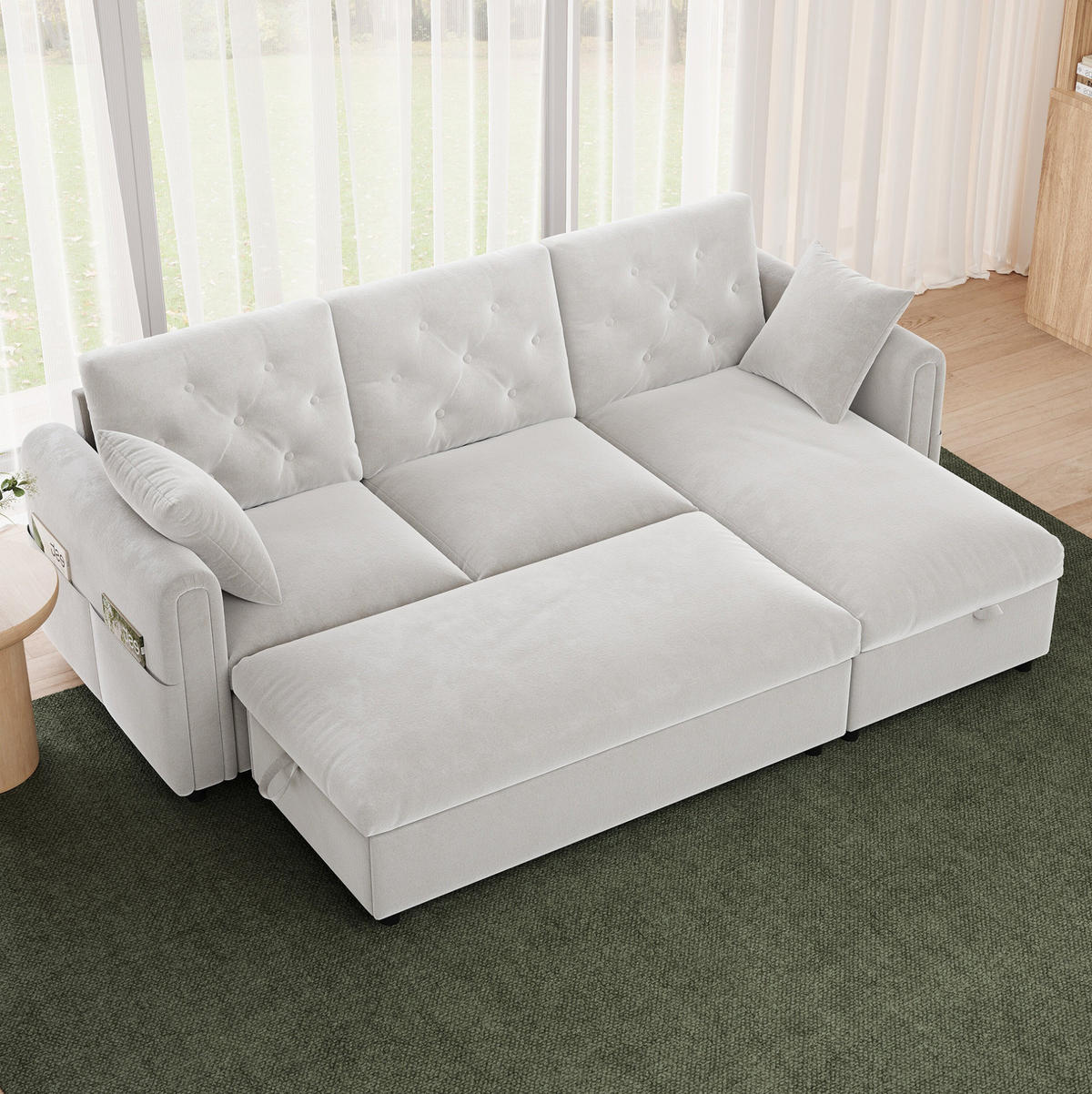 ECKSOFA 219/131/86 cm aus Samt mit Stauraum und variabler Chaiselongue Beige - Beige, Textil (131/219cm) - Modenvie