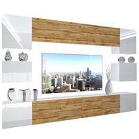 WOHNZIMMERWAND Schrankwand mit LED Weiß / Eiche Wotan Top - Eichefarben/Weiß, Holz (300/180/36cm) - B BELINI GROUP