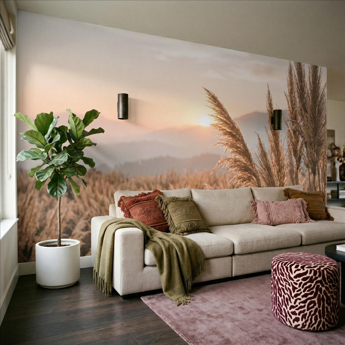 TAPETE - Gras - Feld - Sonne - Natur - 450x240 cm - Sandfarben, Papier (450/240cm) - OnlyWow