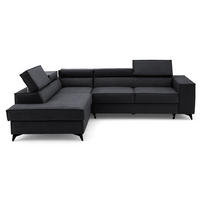 ECKSOFA PURE L Links mit Schlaffunktion 127x199 Velours Graphit - Graphitfarben/Schwarz, Holz/Textil (281/204cm) - Muffo