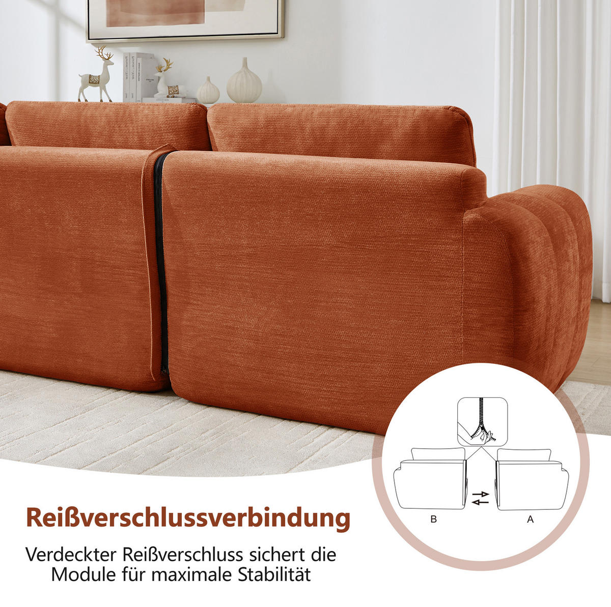 SOFA 194/160/68 cm in Orange aus Chenille, montagefrei und flexibel - Orange, Textil (160/68/194cm) - Flora Grace
