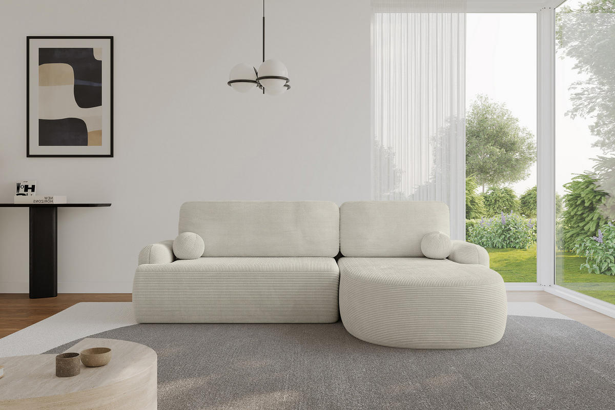 ECKSOFA mit Schlaffunktion und Bettkasten LIRA-L - 264x172x89 Hellgrau - Creme, Holzwerkstoff/Textil (172/264cm) - ALTDECOR