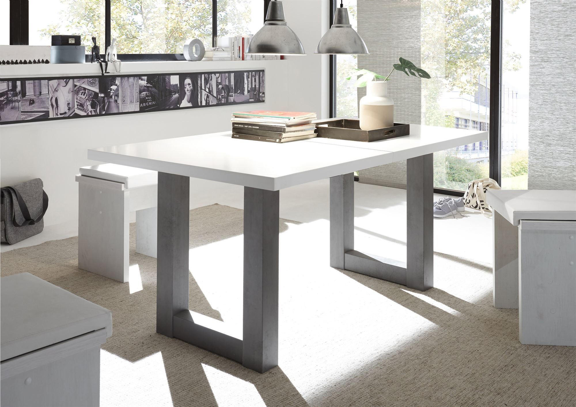 ESSTISCH ausziehbar Eila 3 140 x 90 x 75 Esszimmertisch Graphit/Weiß Matt Lack - Weiß, Holz (140/90/75cm) - 58aufmkessel