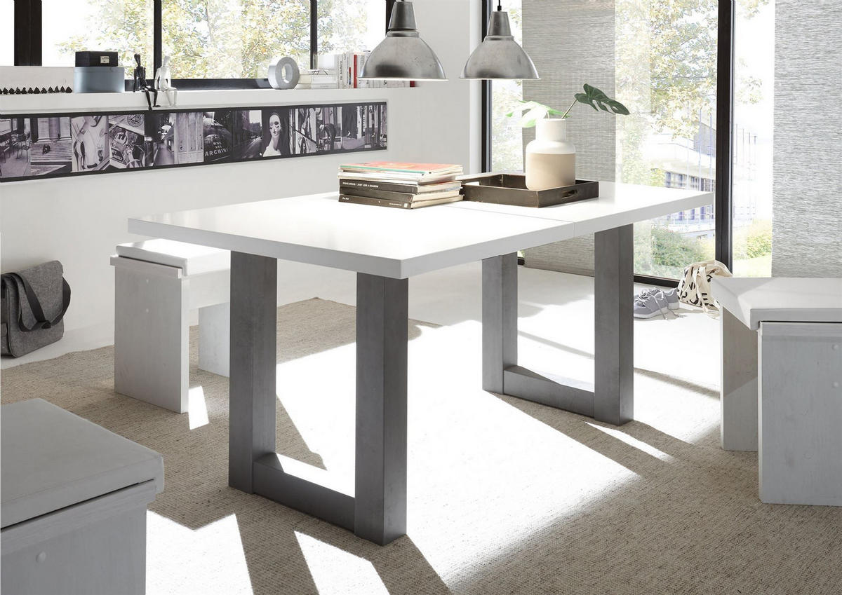 ESSTISCH ausziehbar Eila 3 160 x 90 x 75 Esszimmertisch Graphit/Weiß Matt Lack - Weiß, Holz (160/90/75cm) - 58aufmkessel