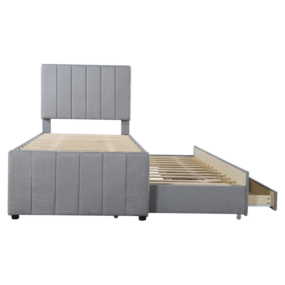 POLSTERBETT 90/200 cm aus Leinen mit Ausziehbett und 3 Schubladen Grau - Grau, Textil (90/200cm) - Modenvie