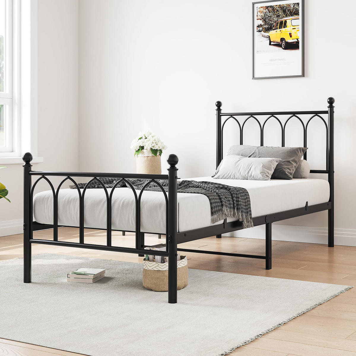 METALLBETT 90x200 cm Vintage Stauraum schwarz - Schwarz, Holzwerkstoff (90/200cm) - LEBENLANG