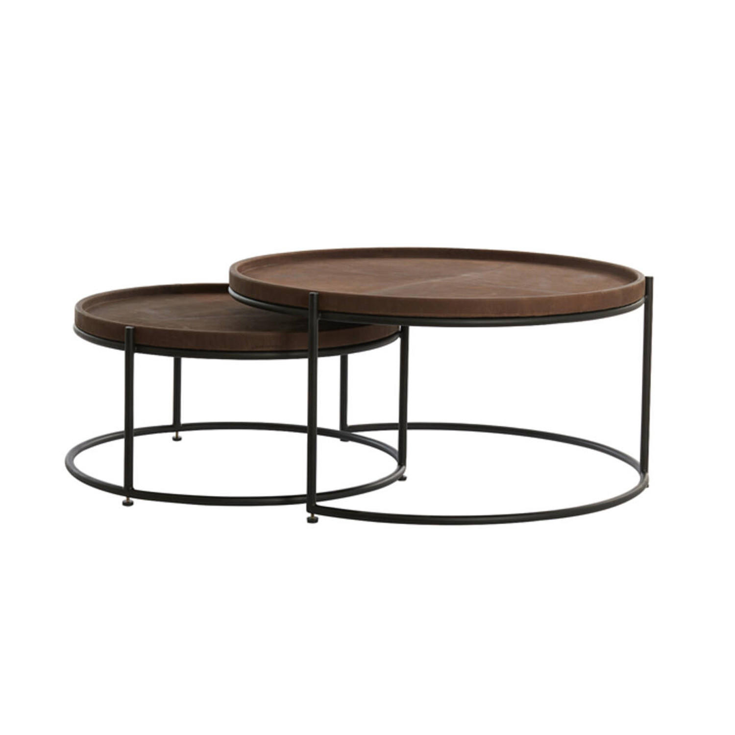 COUCHTISCH JAIRO 2er Set, Leder, Braun-Schwarz - Schwarz/Braun, Leder (79/79/38cm) - Light & Living