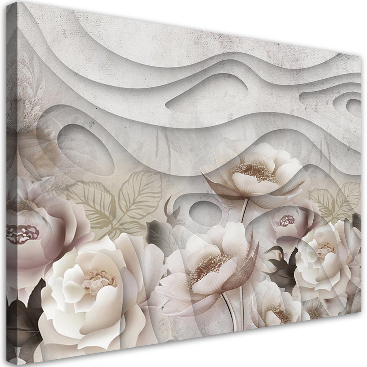 WANDBILD beige blumen in blüte 3d - Beige, Textil (60/40cm) - Feeby