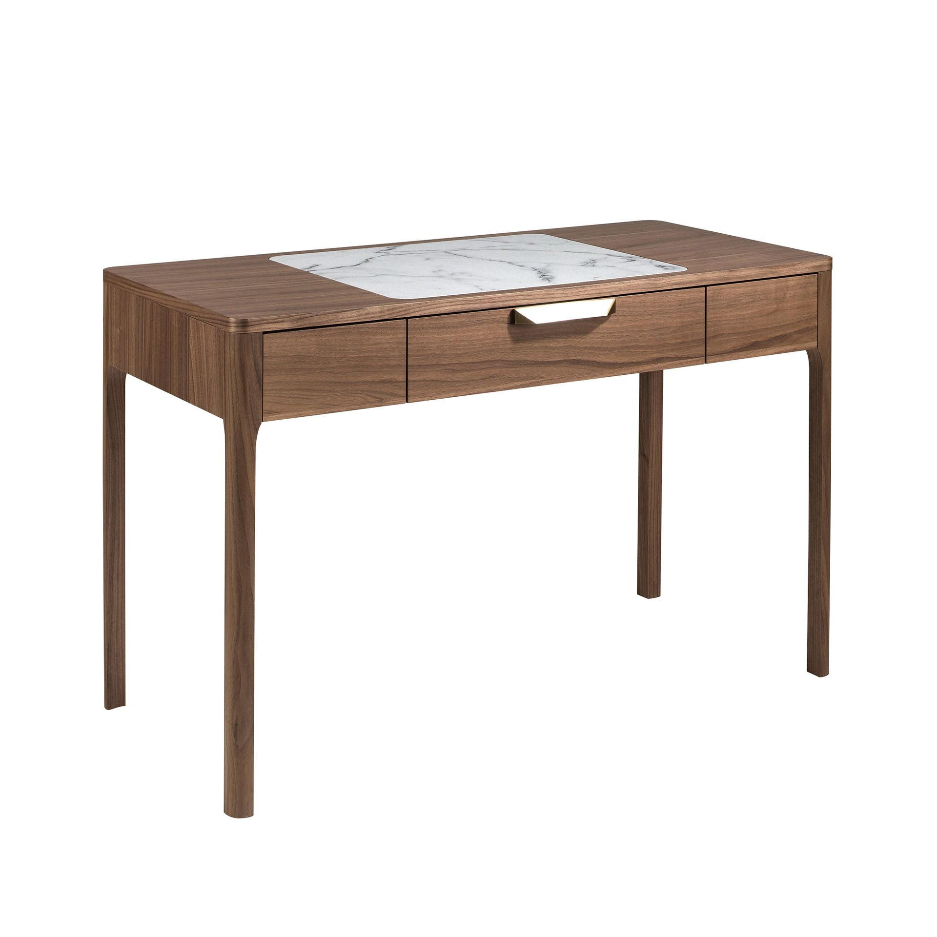 SCHMINKTISCH aus Nussbaumholz mit weißer und grau glänzender Glasplatte in Marmoroptik - Nussbaumfarben/Walnussfarben, Glas/Holz (55/120/76cm) - ANGEL CERDA