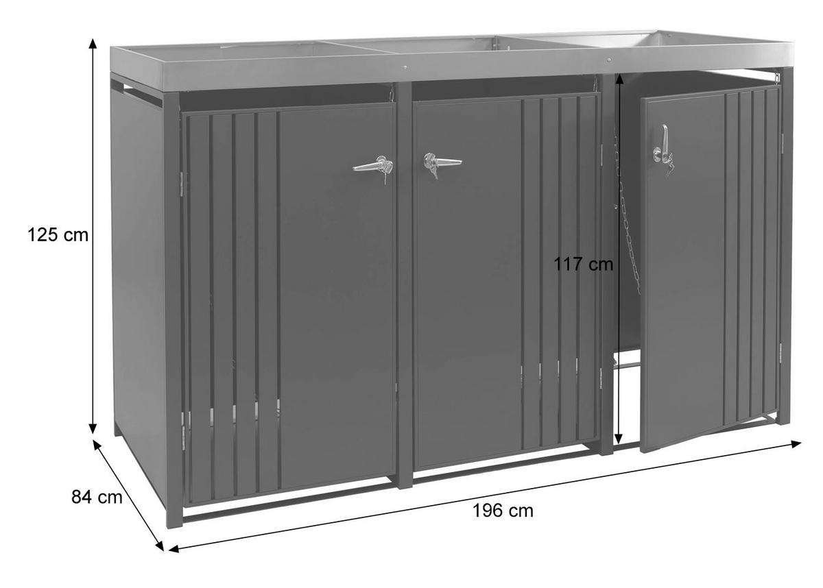 3ER-MÜLLTONNENVERKLEIDUNG Anthrazit, Dunkelbraun - Anthrazit/Dunkelbraun, Metall (196/125/84cm) - MCW