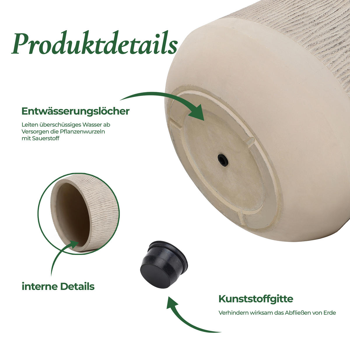 KERAMIK-BLUMENTOPF cremefarben, Ø 31 × H 27 cm - Weiß, Naturmaterialien (27cm)