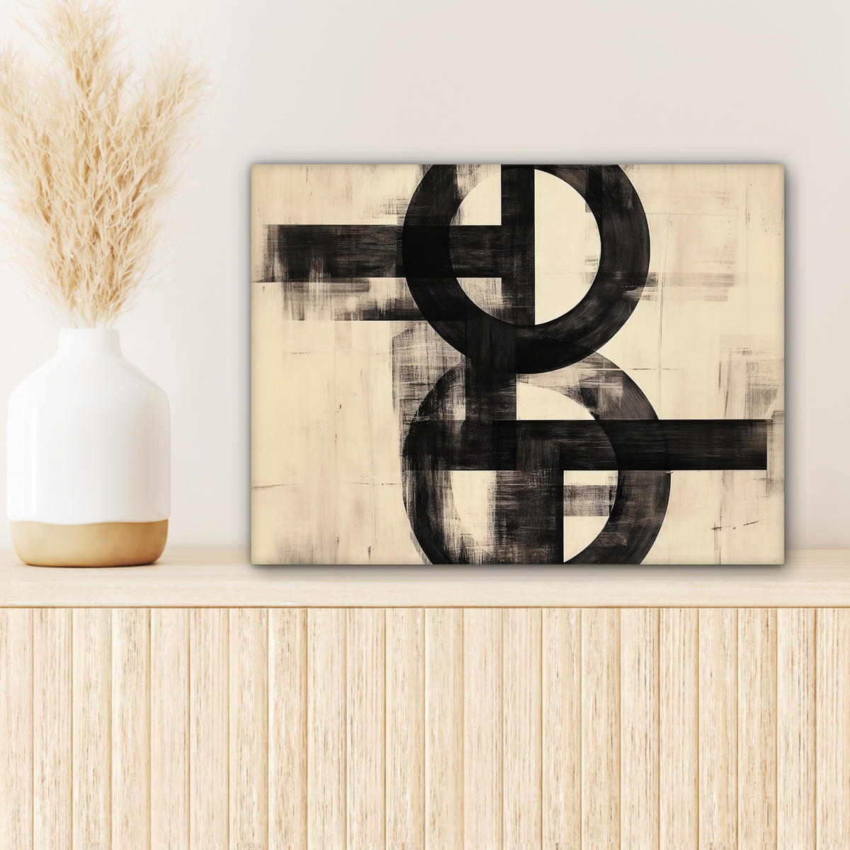 LEINWANDBILD Kreise - Balken - Schwarz - Abstrakt Wandbild 40x30 cm - Schwarz, Textil (40/30cm) - MuchoWow