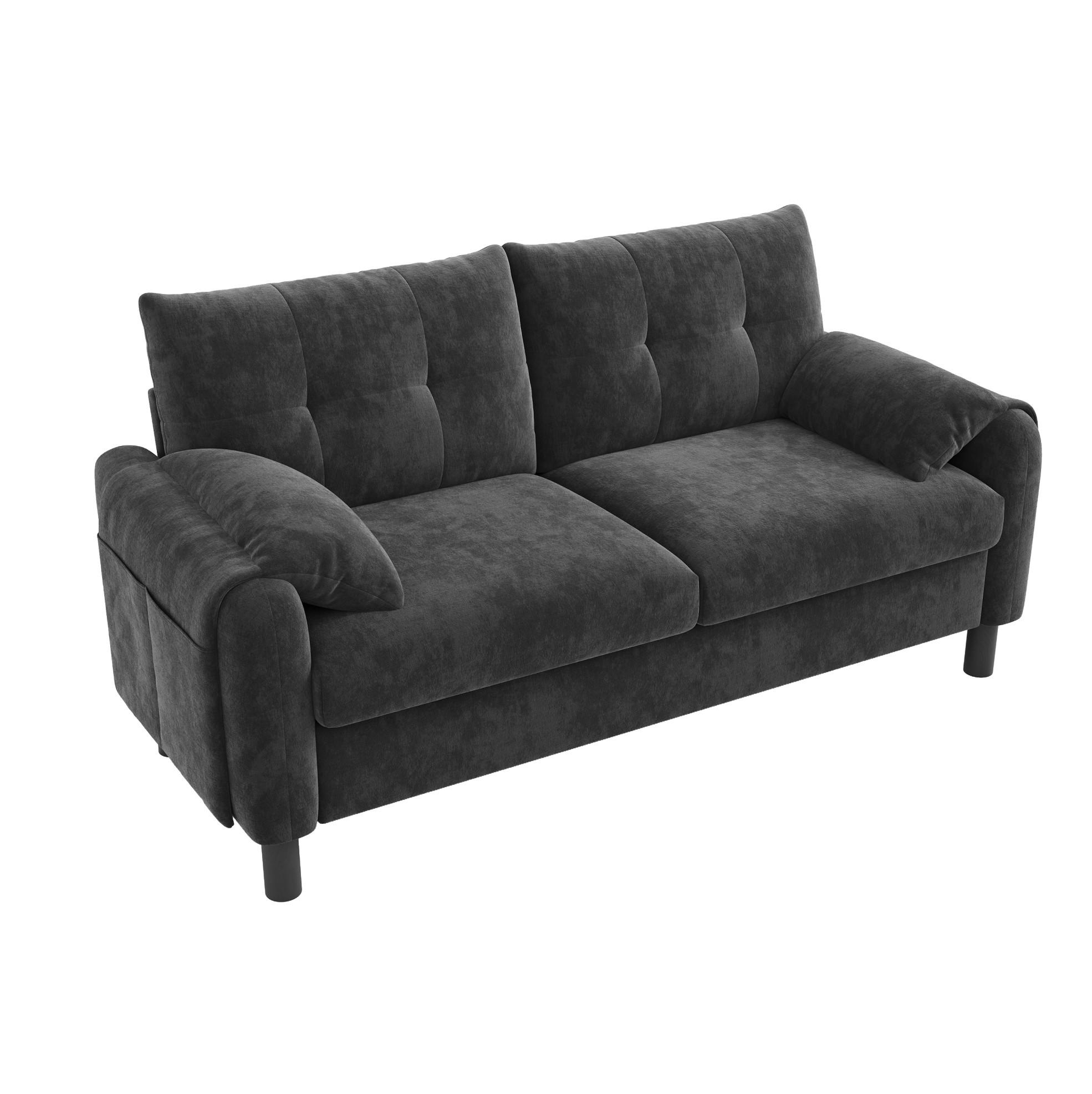 2-SITZER Sofa Chenille mit Seitentaschen und 2 Kissen 158/80/88,5 cm Grau - Grau, Textil (80/88.5/158cm) - Redom