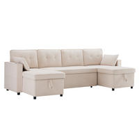 SCHLAFSOFA U-Form mit Getränkehalter und Stauraum - Beige, Textil (270/86/130cm)