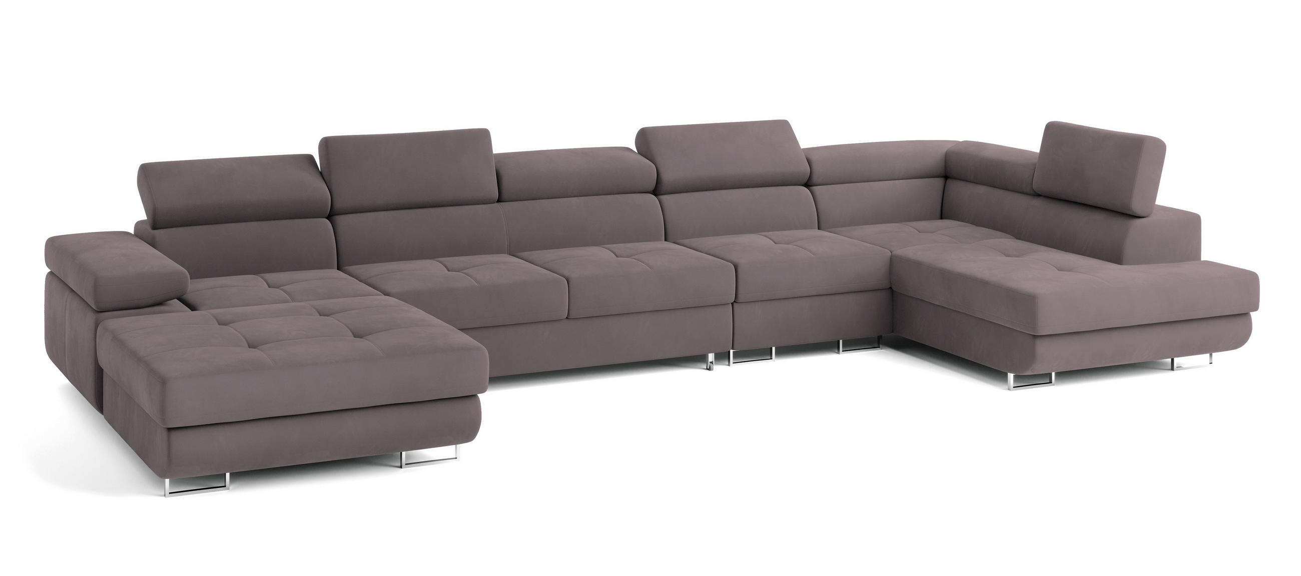 WOHNLANDSCHAFT VELORA R-S Lila Velours-Stoff mit Schlaffunktion - Lila, Holz (419/90/202cm) - MASSENO