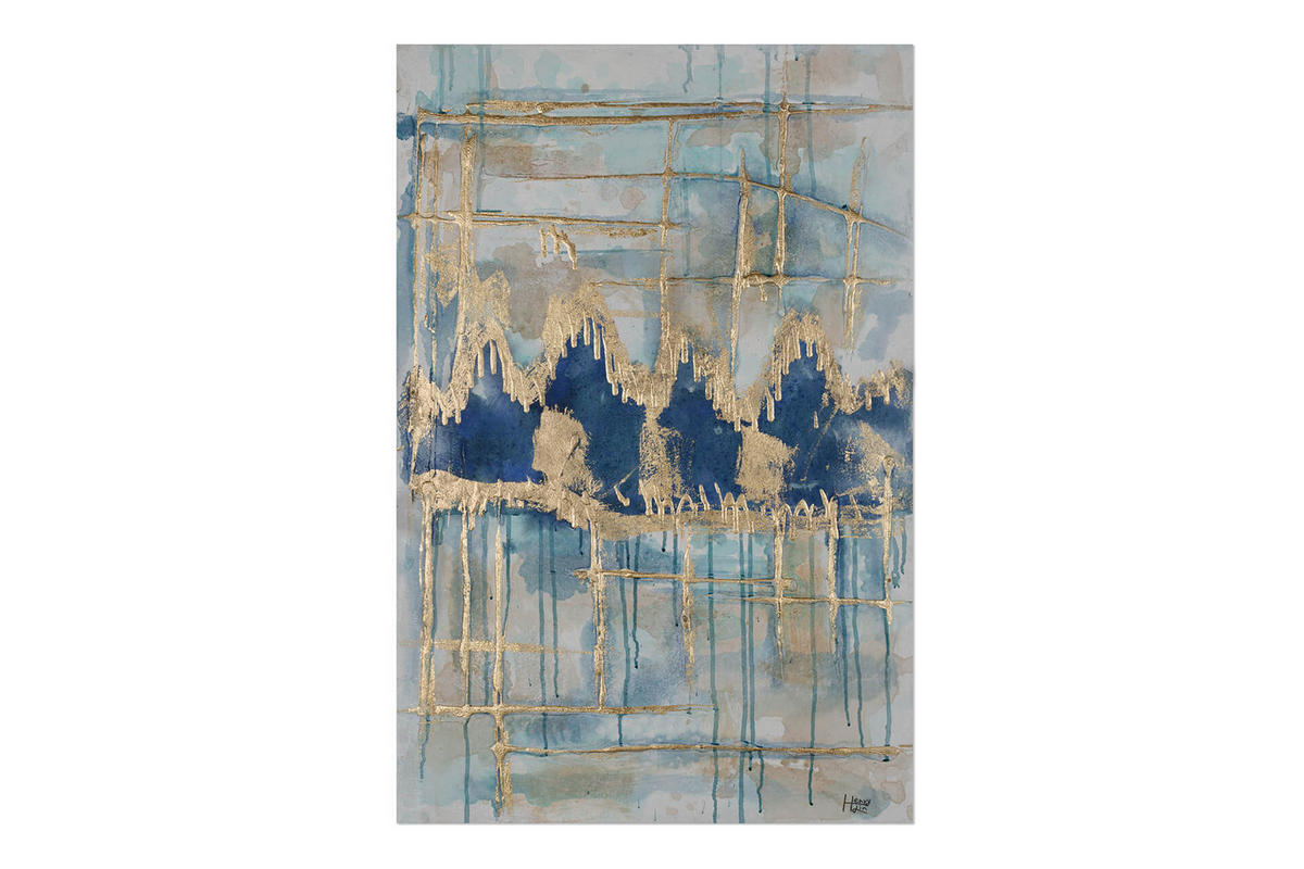 OLEJOMAĽBA 60/90 cm, More a pláž - zlatá, drevo/textil (60/90cm) - KUNSTLOFT
