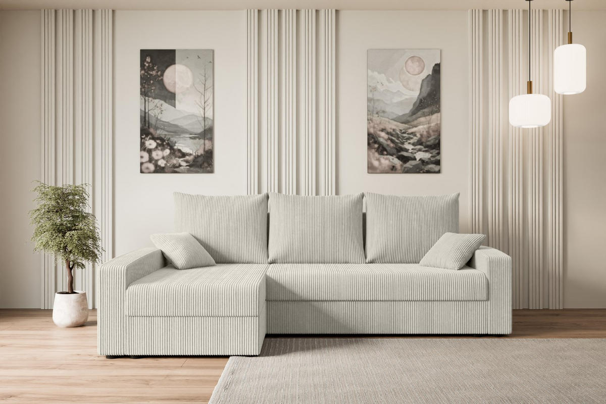 ECKSOFA mit Schlaffunktion und Bettkasten ALESIA-L 231x140x90 cm Grau Cord - Silberfarben/Hellgrau, Holzwerkstoff/Kunststoff (231/140cm) - ALTDECOR