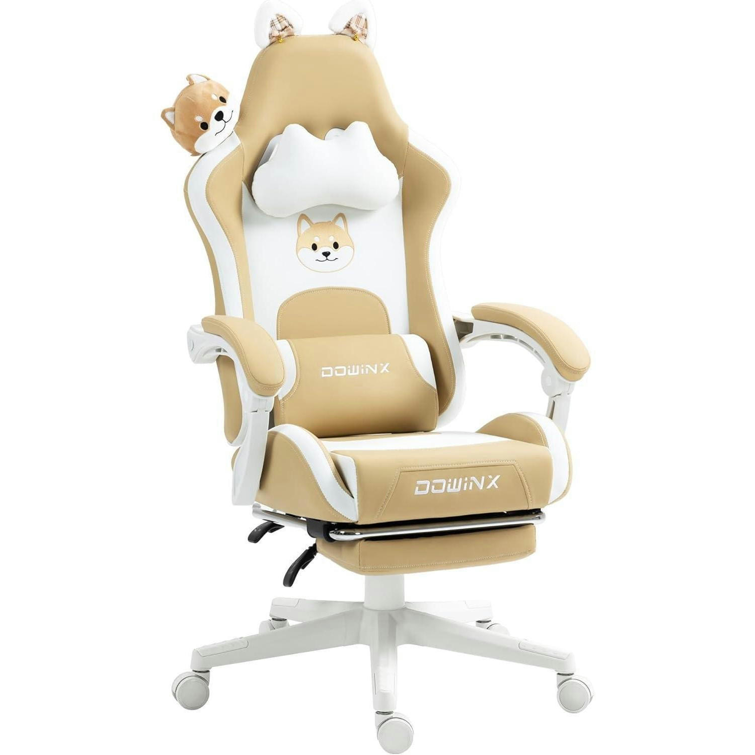 GAMING-STUHL mit Hundemotiv und Fußstütze, ergonomisch, PU-Leder, Braun - Braun, Kunststoff (57/135/76cm)