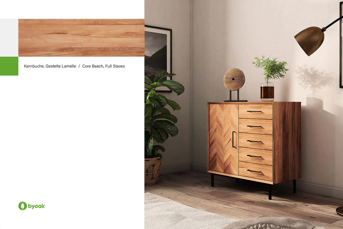 KOMMODE HOCH LEON Kernbuche - Kernbuche, Holz (97/95/45cm) - byoak