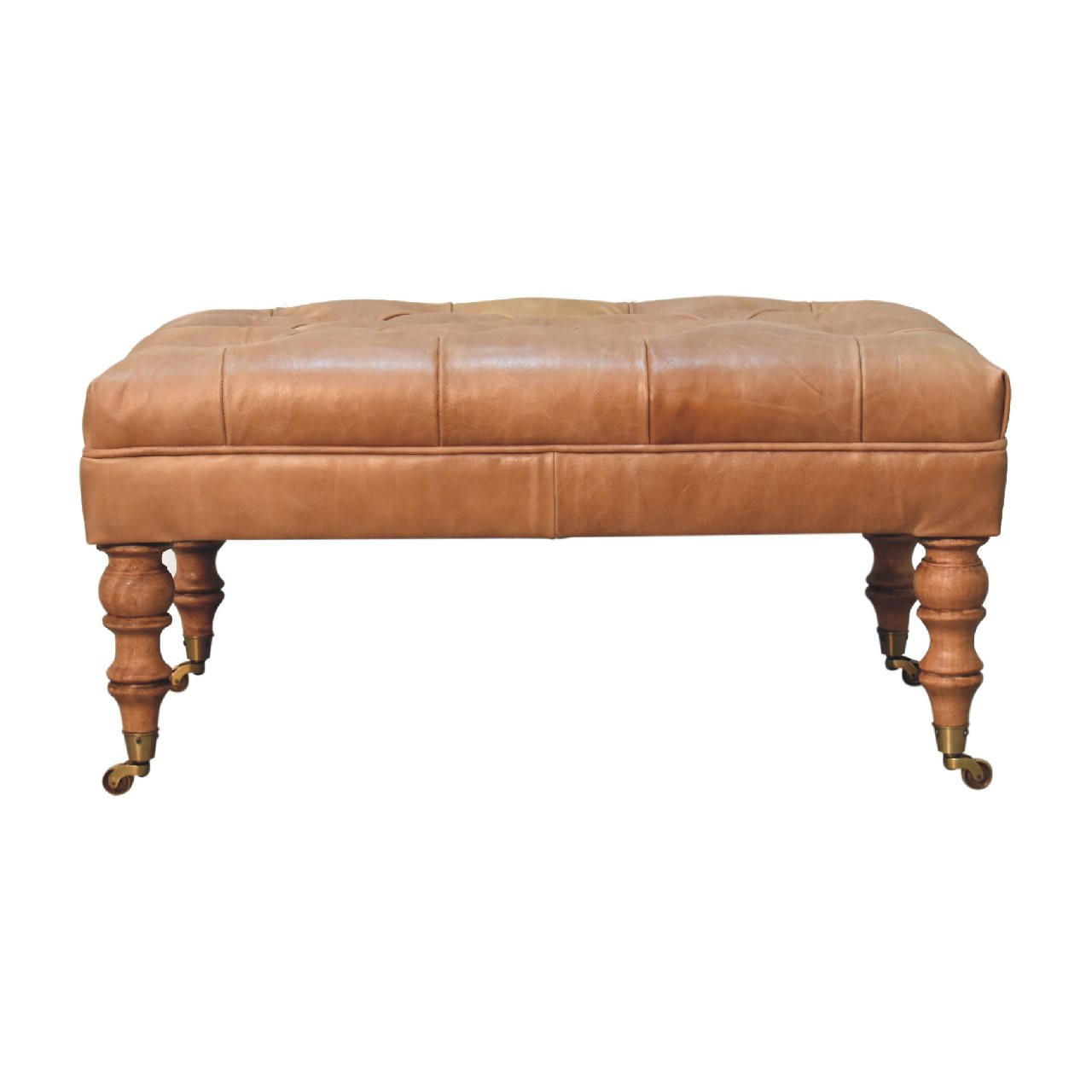 OTTOMANE Buffalo Tan Leder, helles Walnuss-Finish, Braun - Hellbraun/Braun, Leder/Holz (60/45/90cm) - Artisan Furniture