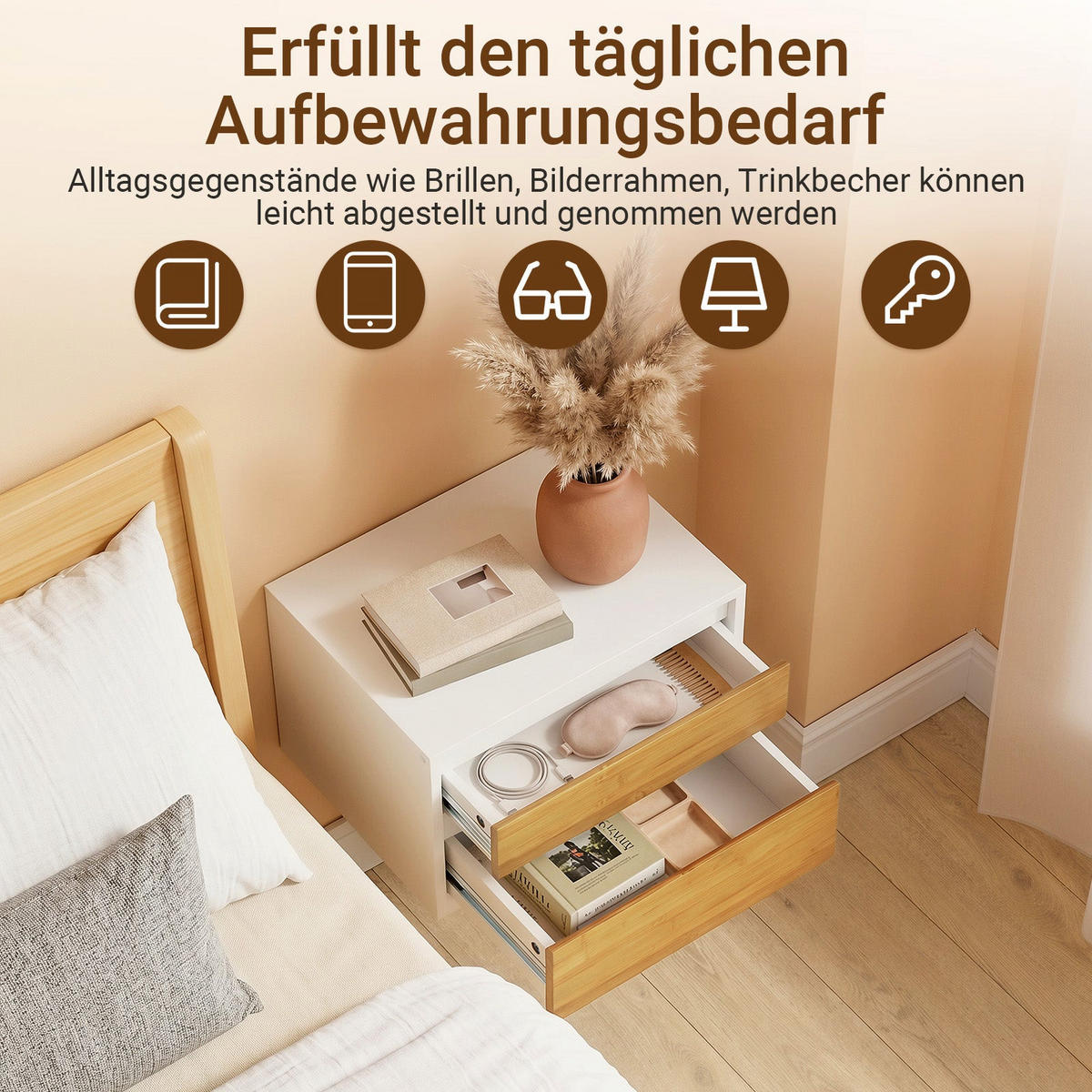 NATTBORD Vit 26x40x30cm - Vit/Naturfärgad, Träbaserade material (40/26/30cm) - SoBuy