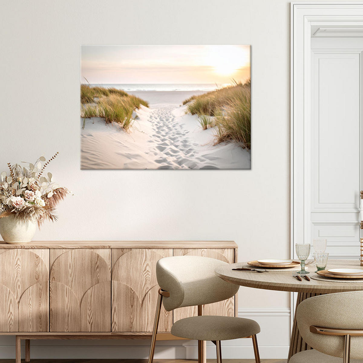 LEINWANDBILD Weg zum Strand Sand Meer Pflanzen 60x40cm - Beige, Textil (60/40cm) - Feeby