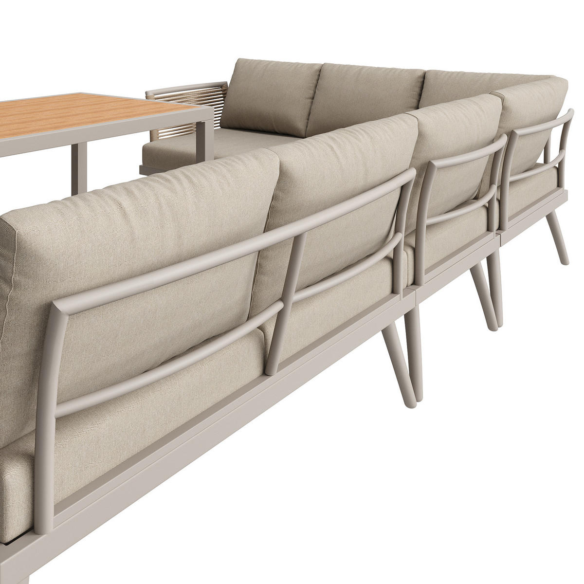 GARTENSETS aus Eisen Beige mit Couchtisch & 9 cm Polstern - Beige, Metall - Modfu
