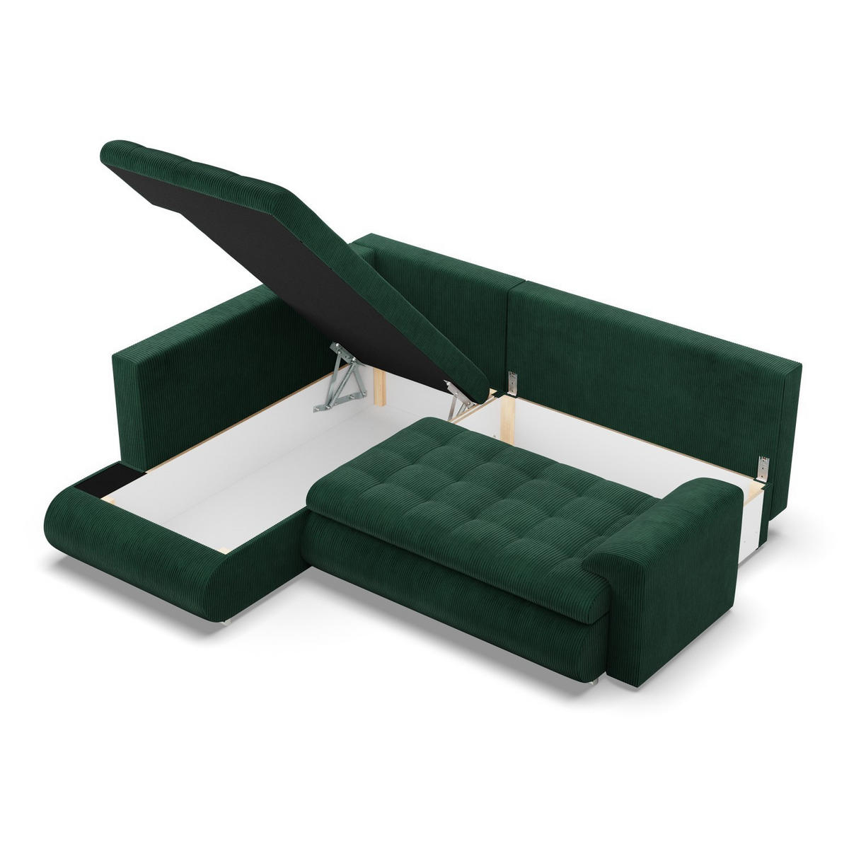 ECKSOFA LINKS MIT SCHLAFFUNKTION FORESTA, Cord - Dunkelgrün - Grün, Textil (230/200cm) - Mebligo