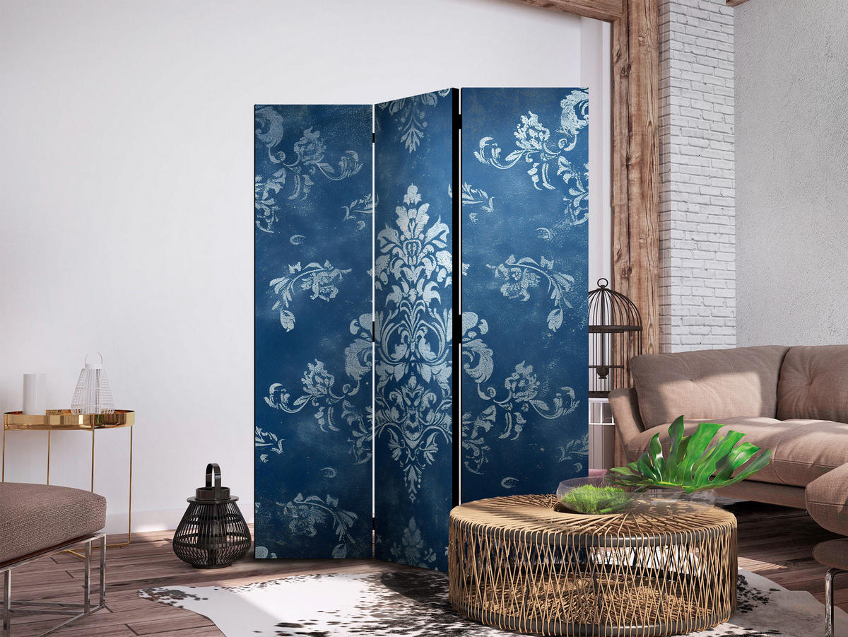 PARAVENT Einseitig Bedruckter 3-tlg 135x172 cm Elegante Glamour Ornamente - Blau, Holz/Textil (135/172/3cm) - Muralo