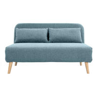 SCHLAFSOFA 2-Sitzer GraugrÙn Stoff Helles Holz AMIKO - Blaugrau, Textil (87/78/132cm) - Miliboo