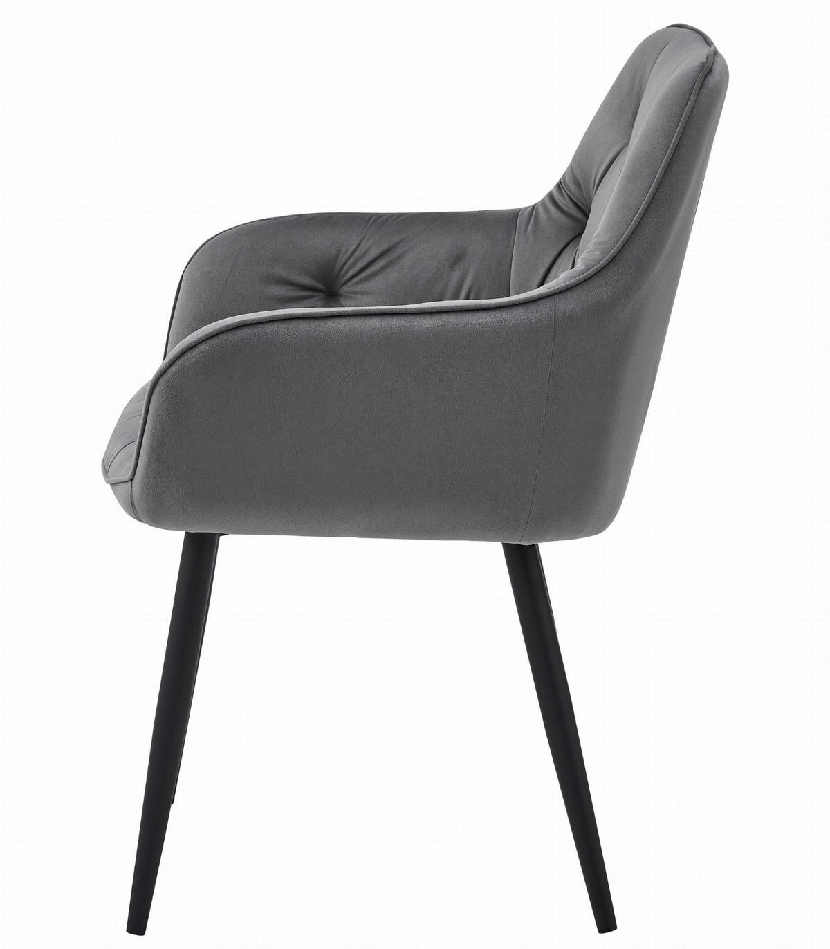 STUHL IRGOLI 4-er Set, Grau, Schwarz, mit Samtstoff gepolstert - Anthrazit, Textil/Metall (56/84/62cm) - Komodee