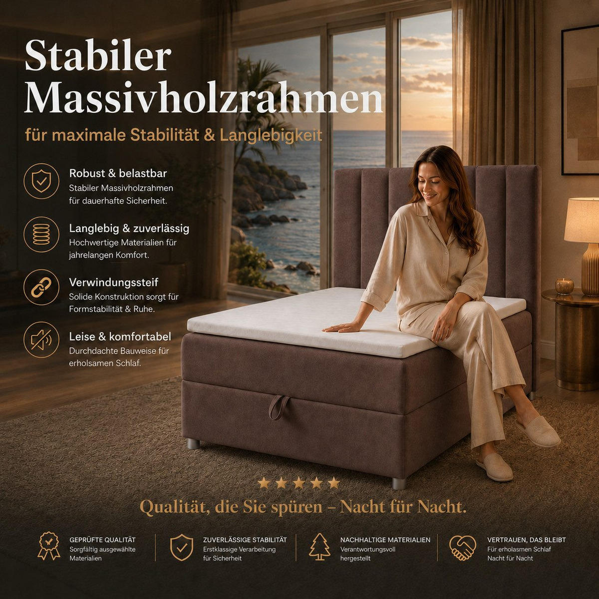 BOXBETT mit Bettkasten Trinity K-10 SINGLE Bonellfederkern inkl. Topper - Braun, Holz/Holzwerkstoff (80/200cm) - Best For Home