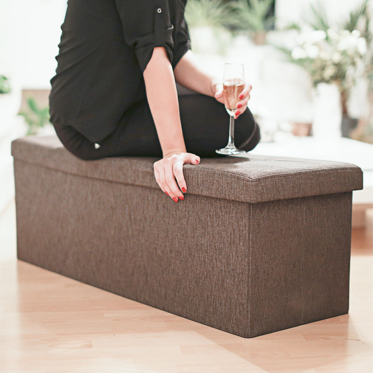 FALTBARE Sitzbank - Braun, Holzwerkstoff/Textil (38/38/114cm) - Relaxdays