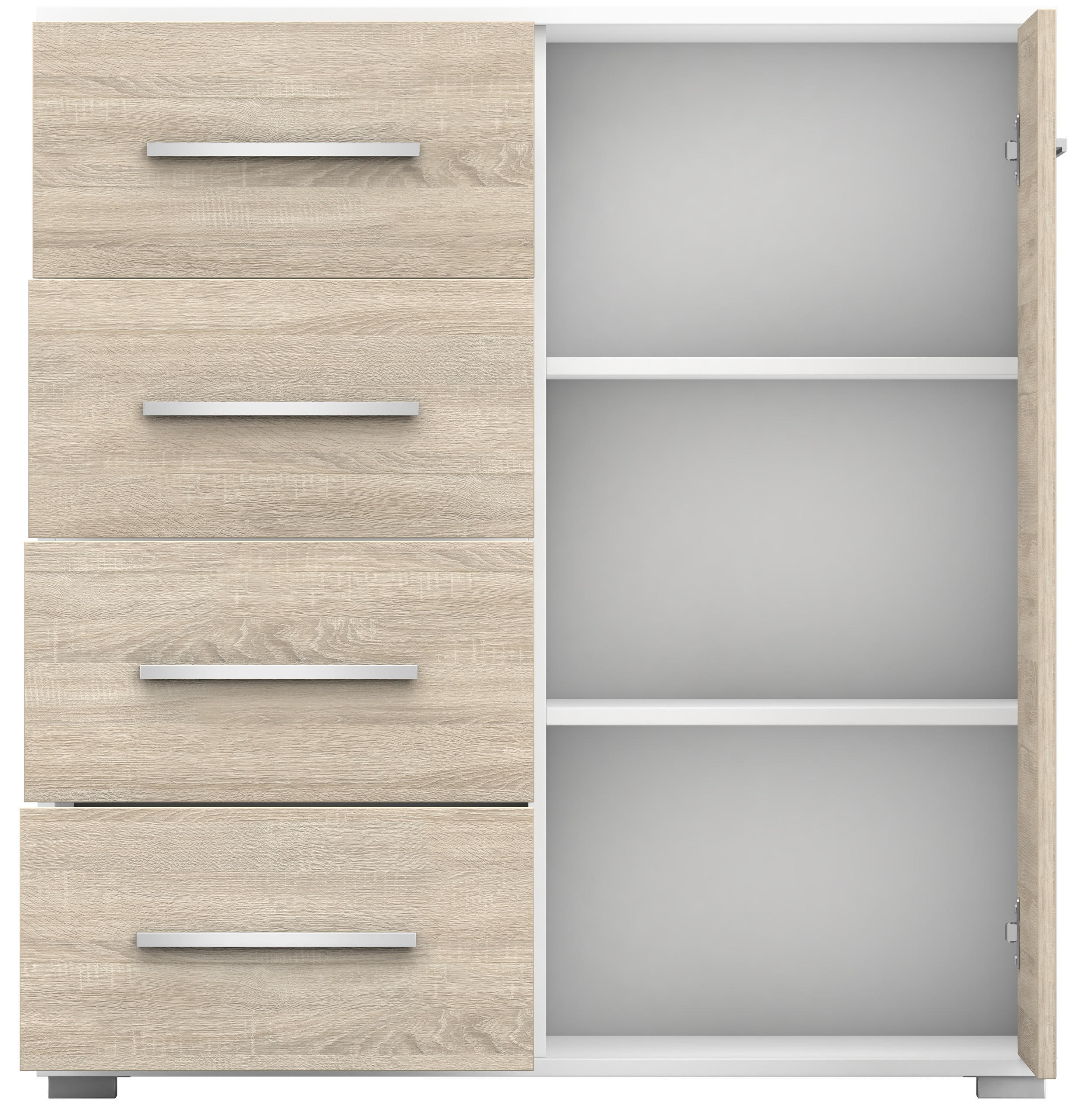 KOMMODE - Highboard IRYS MINI (Weiß + Sonoma) - Weiß/Sonoma Eiche, Holzwerkstoff (90/95/45cm) - Möblo