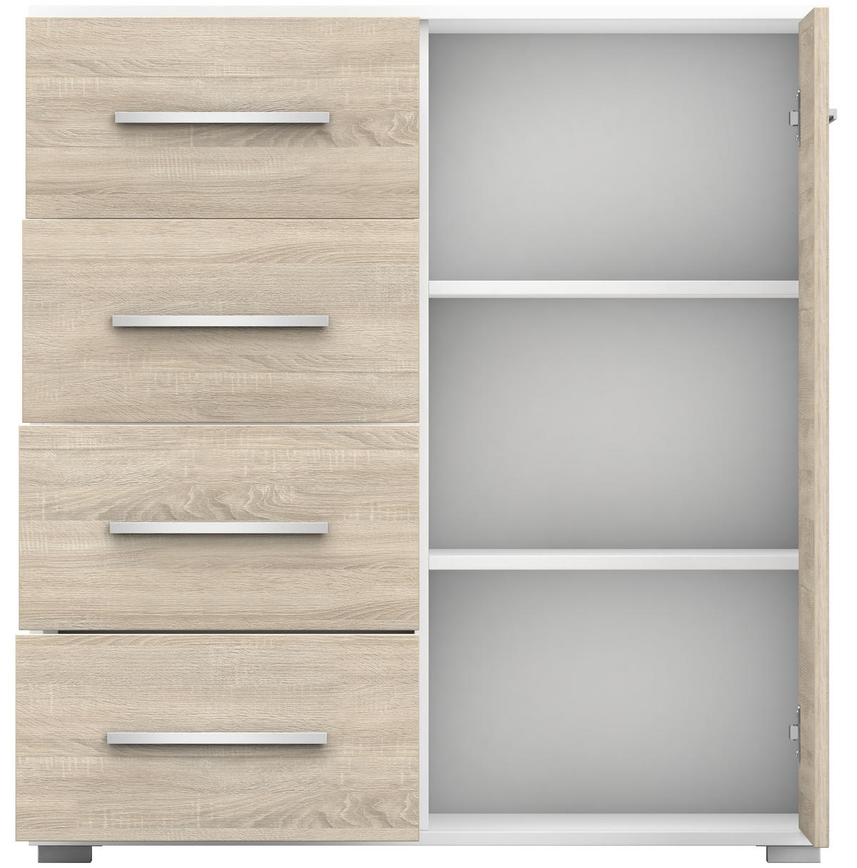 KOMMODE - Highboard IRYS MINI (Weiß + Sonoma) - Weiß/Sonoma Eiche, Holzwerkstoff (90/95/45cm) - Möblo