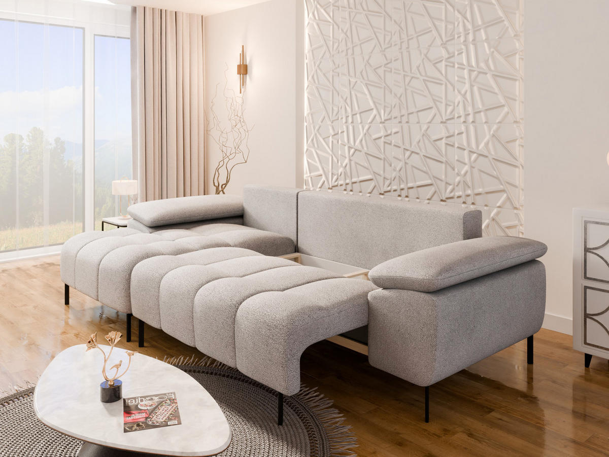 ECKSCHLAFSOFA 4-Sitzer DOLUS – Modernes Ecksofa mit Schlaffunktion Links montierbar Beige - Beige, Holz (141/277cm) - Panda Möbel