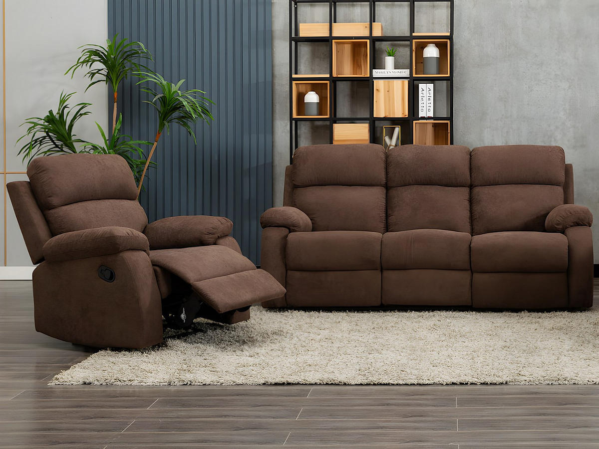 COUCHGARNITUR mit Sessel - 4 Personen - Stoff - Braun - TOLZANO - Braun, Textil (201/100/96cm) - Vente-Unique