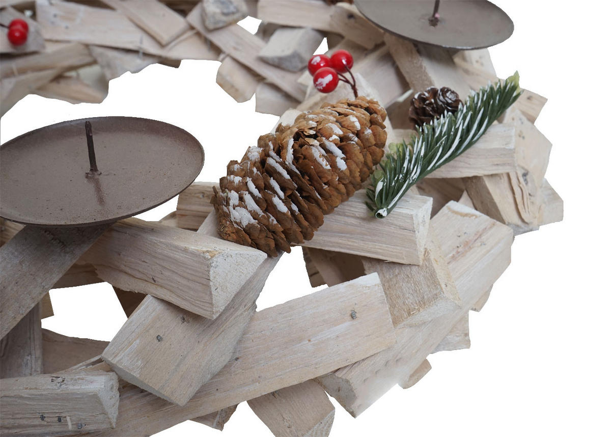 ADVENTSKRANZ RUND HOLZ KERZEN ROT Weiß, Rot - Rot/Weiß, Holz (40/10cm) - MCW
