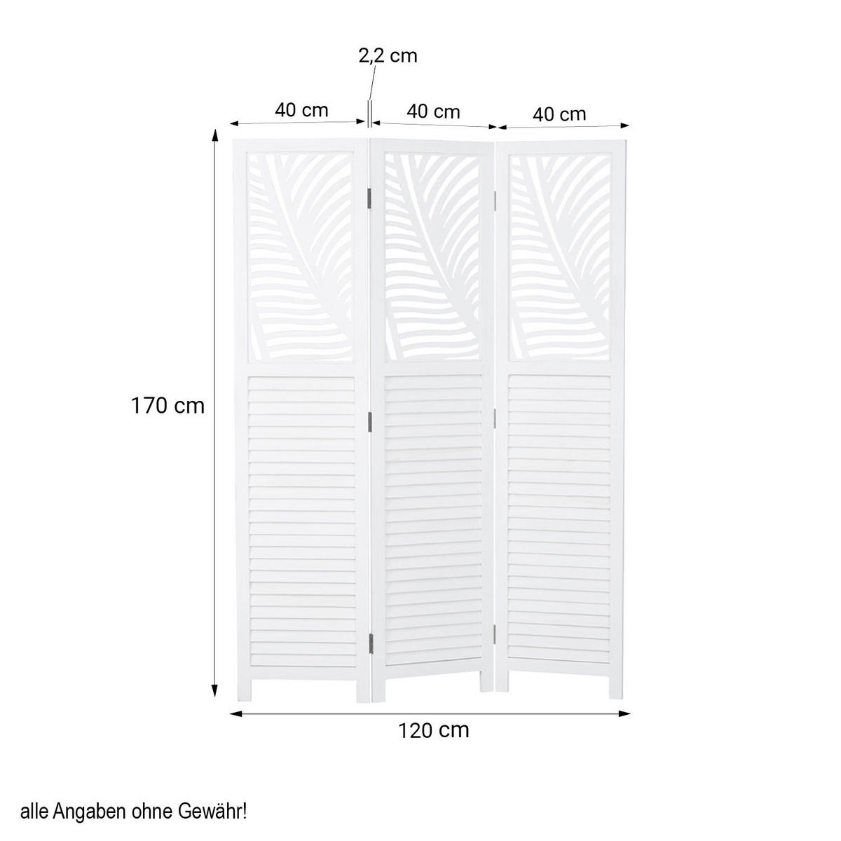 PARAVENT 120/170 cm Weiß - Weiß, Holz (120/170/2cm) - Homestyle4u