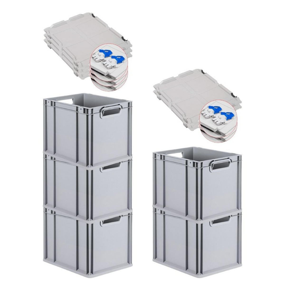 EUROBOX 5x Nextgen Economy Mit Scharnierdeckel Grau/BlauGriffe Offen 30 Liter - Blau, Kunststoff (30/32/40cm) - PROREGAL