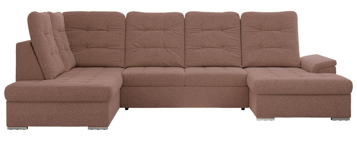 WOHNLANDSCHAFT MADRITO U - Rosa Boucle - Links - Silberfarben/Rosa, Textil/Metall (204/89/323cm) - MKS