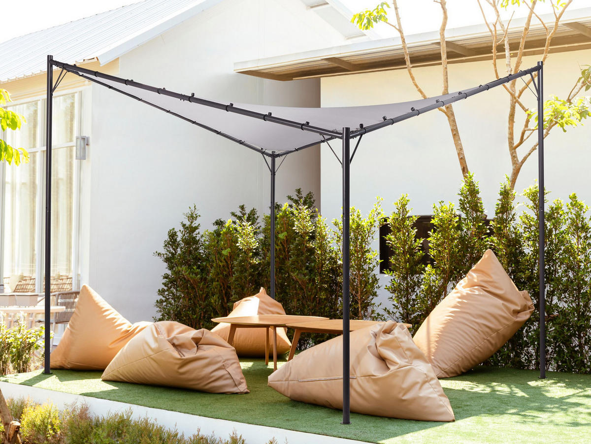 PERGOLA Stahl grau 300/300 cm Aventine - Schwarz/Grau, Kunststoff (300/260/300cm) - Beliani