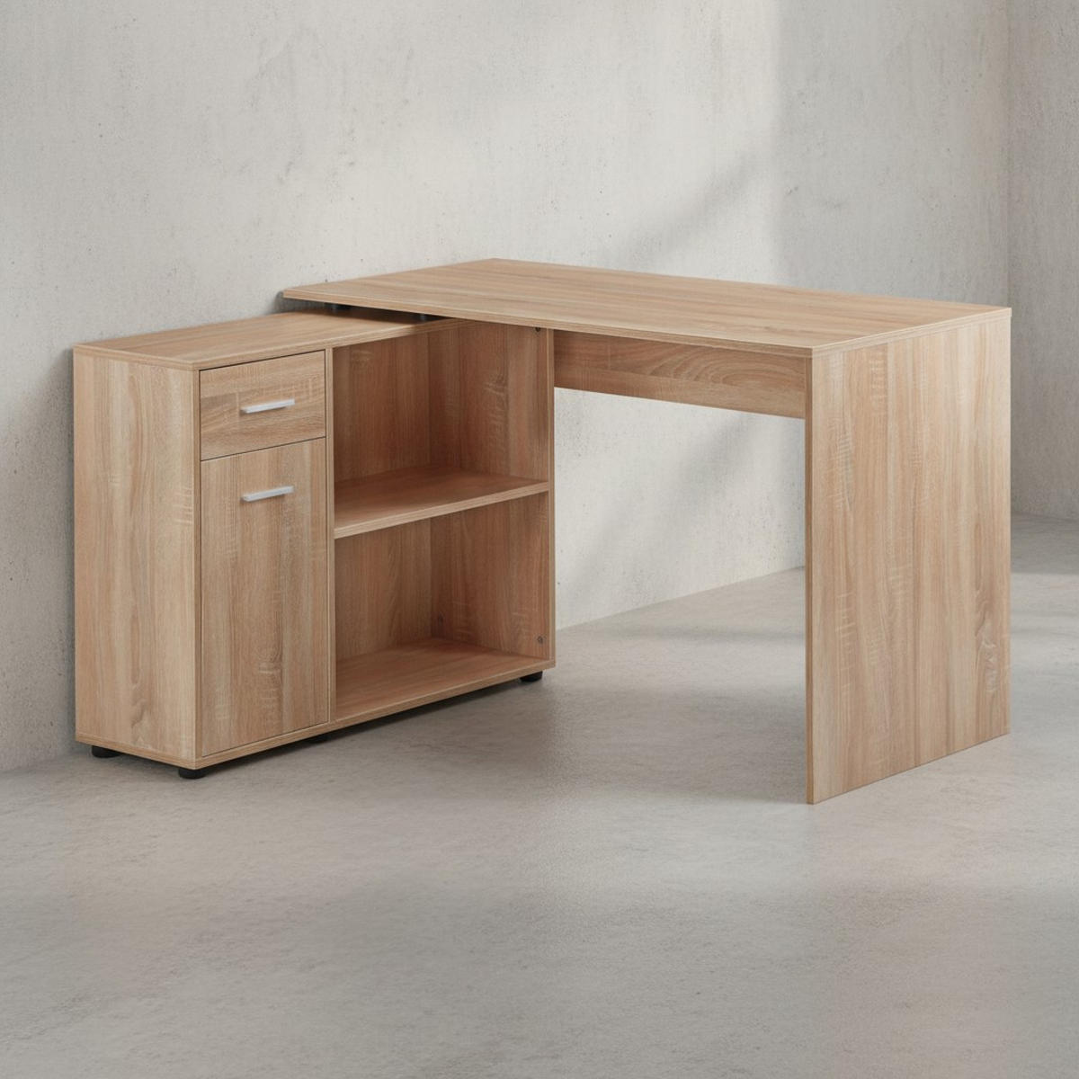 SCHREIBTISCH mit Regalplatte – flexibel aufstellbar, melaminbeschichtet, Sonoma, 120x107x75 cm - Beige/Braun, Holz/Kunststoff (107/120/75cm) - KADIMA DESIGN