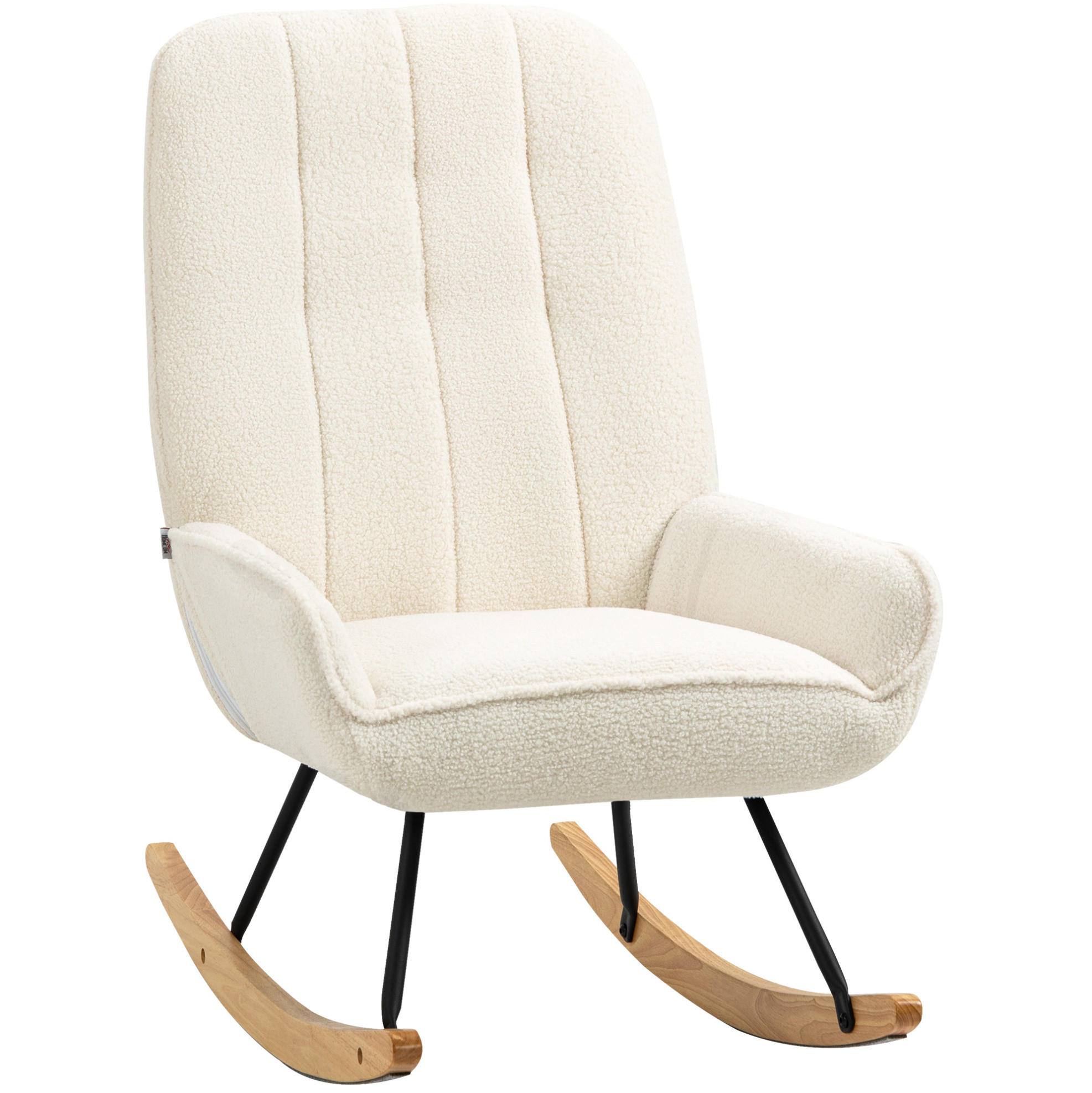 SCHAUKELSTUHL Sherpa-Vlies Schwingsessel 63/95/97 cm Cremeweiß - Creme, Holz (95/97/63cm) - Redom