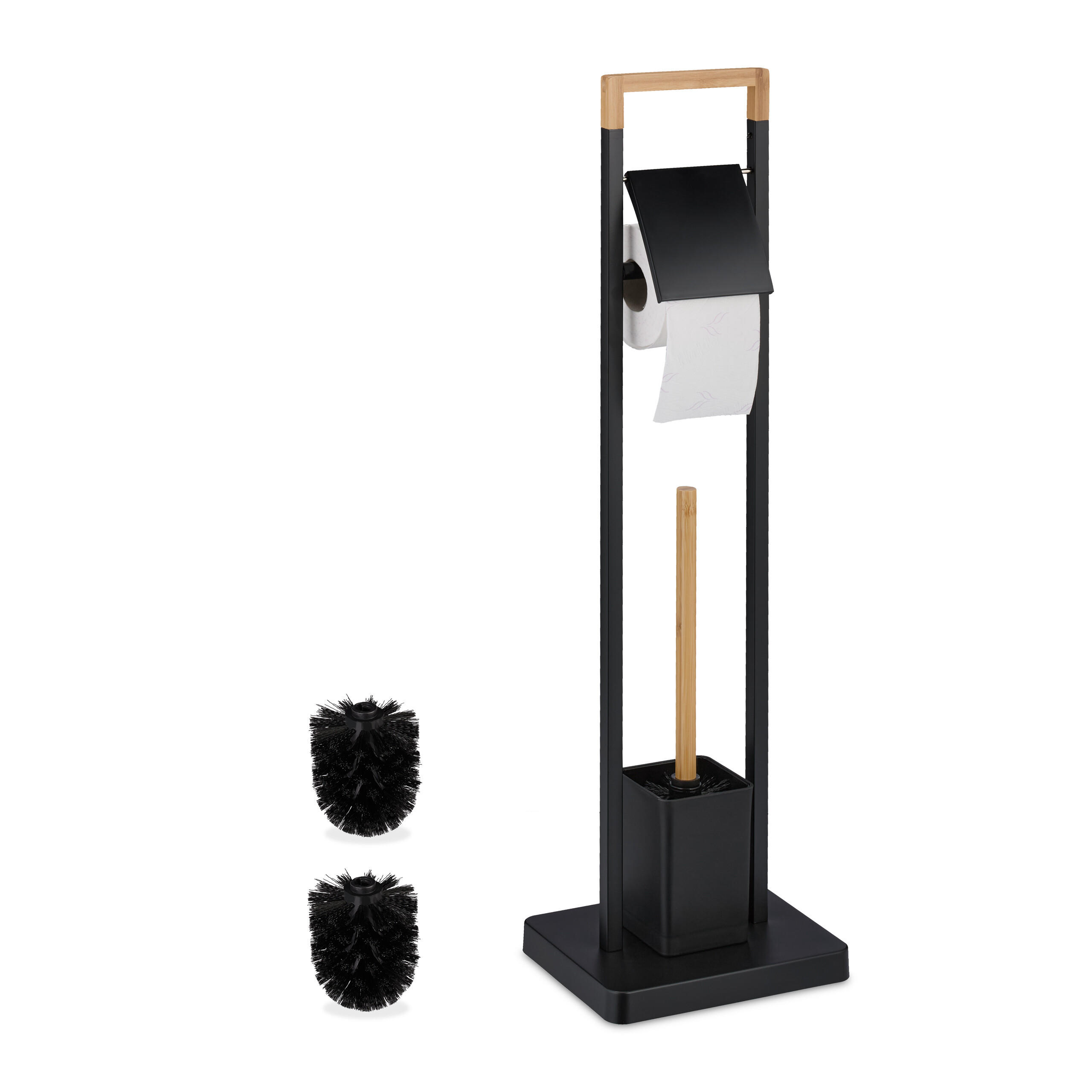 WC-GARNITUR - Schwarz, Holz/Kunststoff (23/77/18cm) - Relaxdays